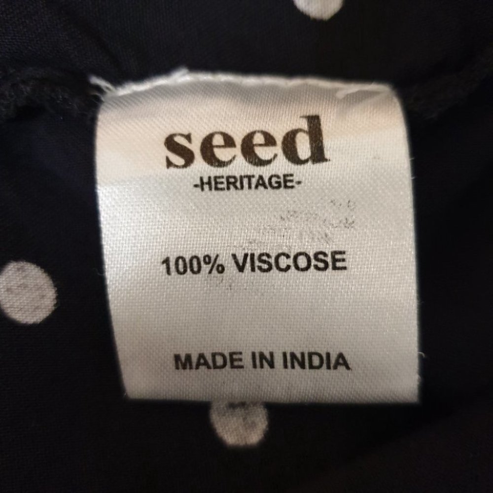 SEED HERITAGE AU-10 Dark Navy Blue/White Long Sleeve Top Polka Dot Ruffled Front - Picture 11 of 12